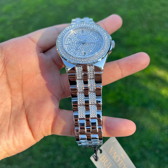 BULOVA  diamond Crystal Pave Men's Watch silver - Picture 7 of 15